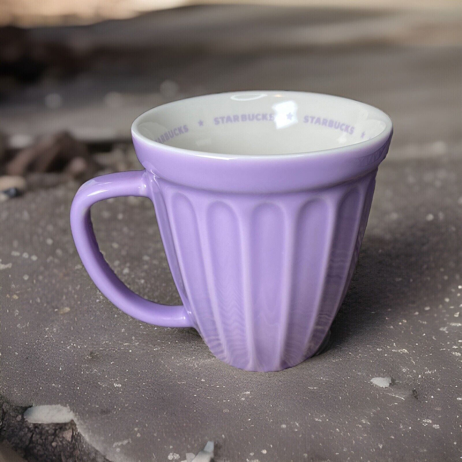 Starbucks 2006 Lilac Lavender Purple Ribbed  16 oz Ceramic Coffee Mug Cup