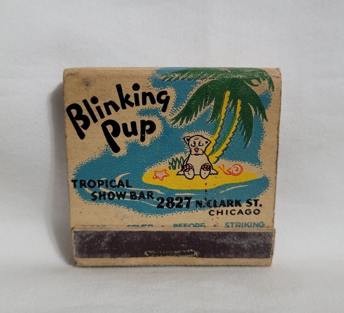 Vintage Blinking Winkin Pup Dog Full Feature Matchbook Chicago IL Advertising