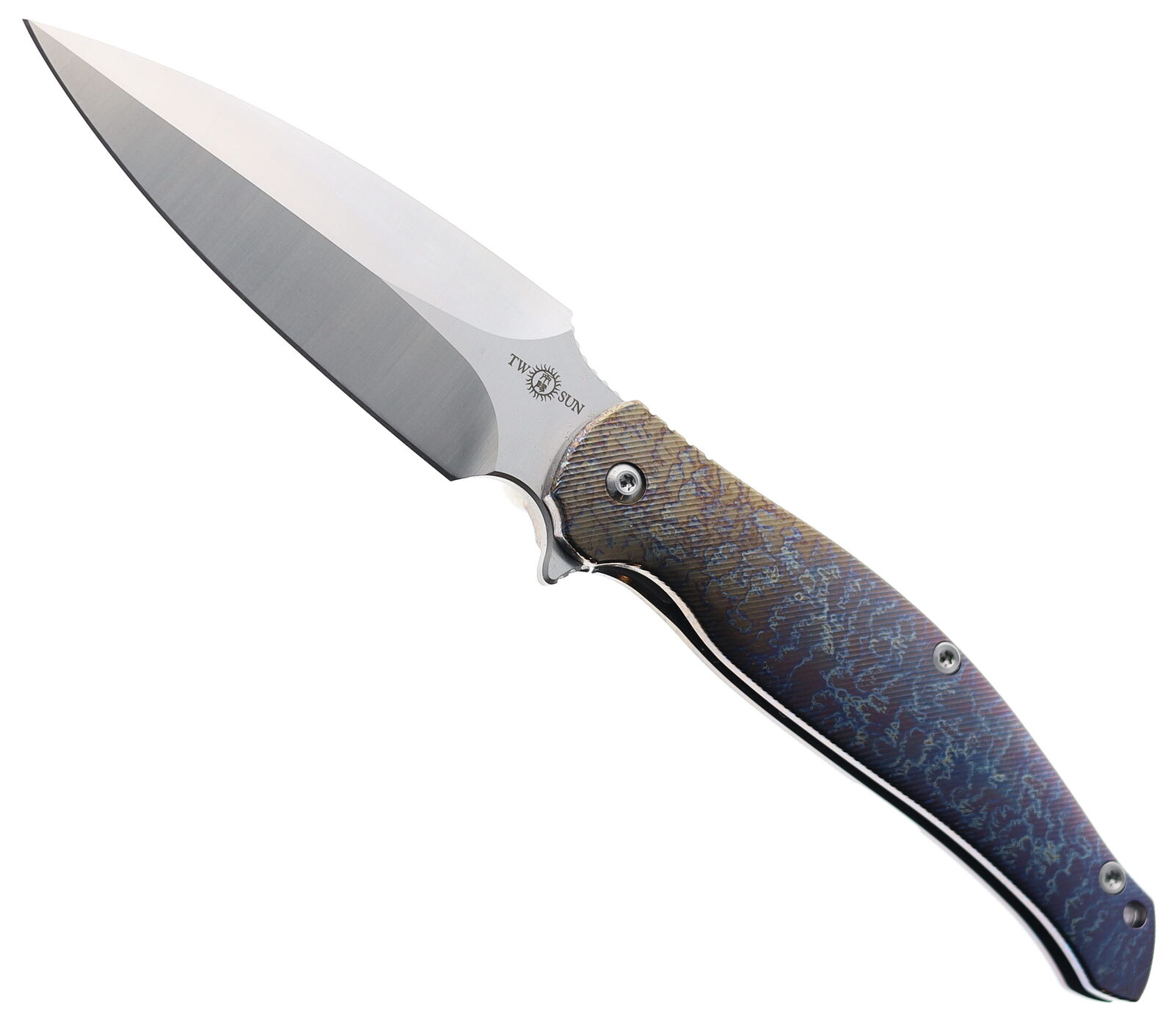 Two Sun Folding Knife Color Titanium Handle D2 Dagger Plain Edge TS248-Color