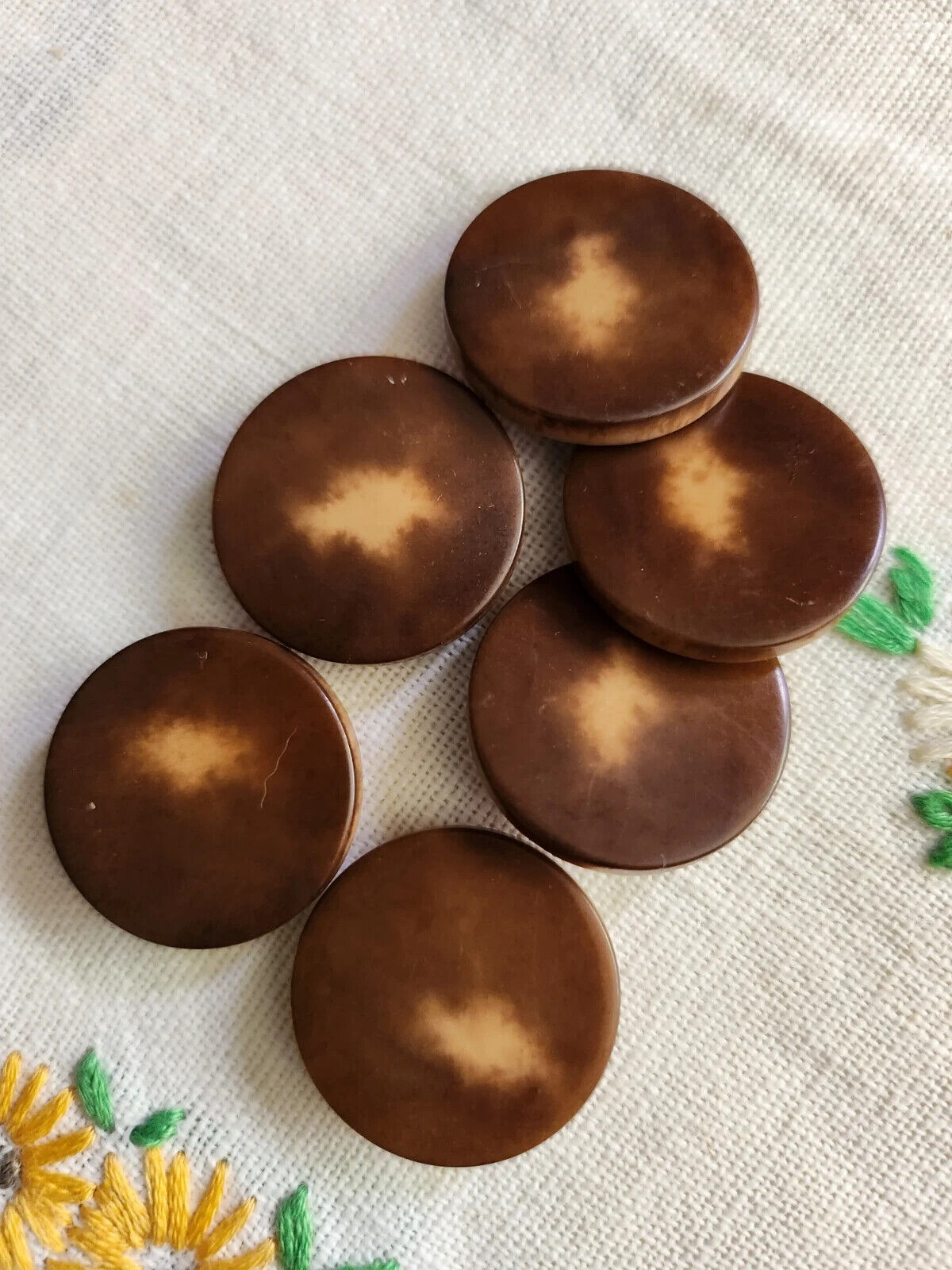 6 Vintage Brown Buttons - 2.5cm lucite shank