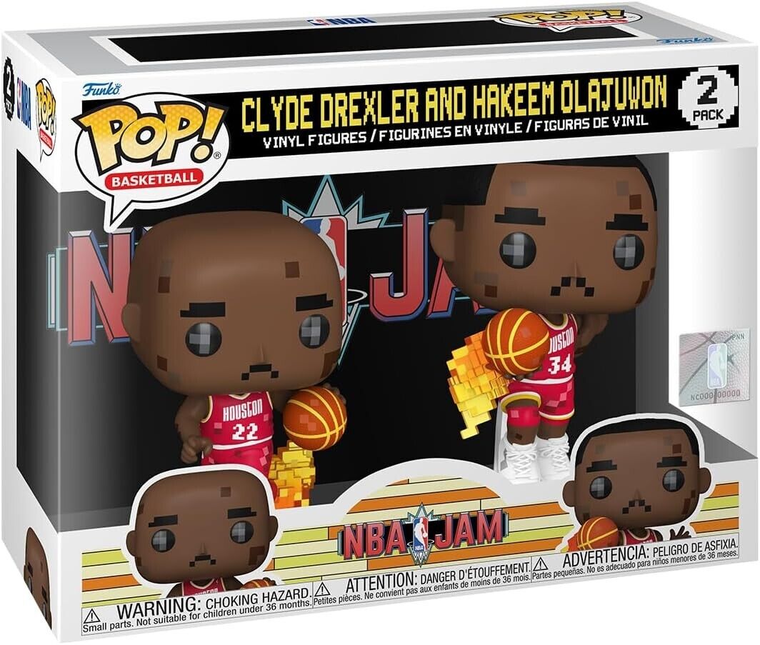 Funko Pop NBA Jam Clyde Drexler & Hakeem Olajuwon 8-Bit Figures (2-Pack)