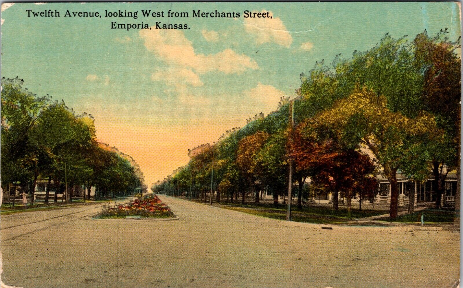 Post Card 1912 Emporia Kansas 12th Ave looking west from Merchants St.