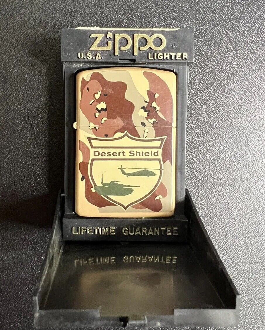 Vintage Military Tan Camouflage Desert Shield Logo Zippo Lighter