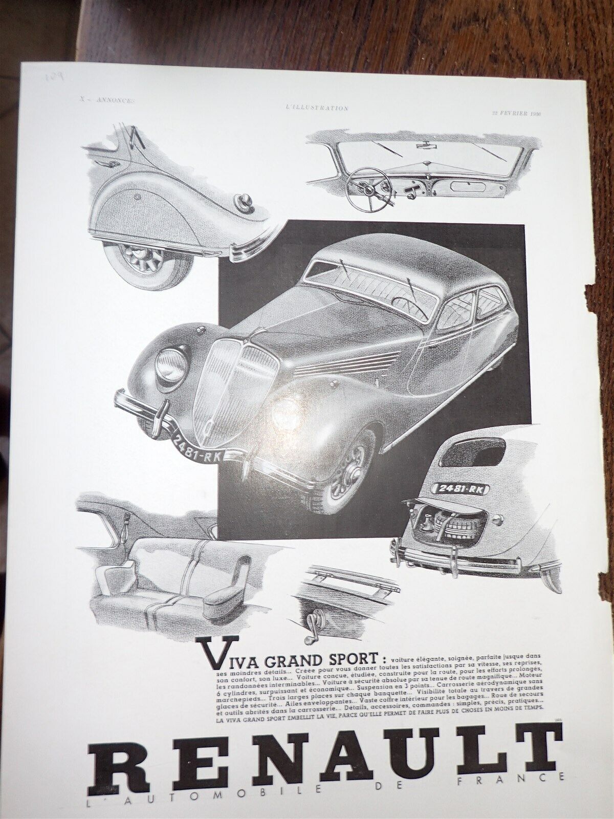 Renault Viva Grand Sport + heating IDEAL CLASSIC pub paper ILLUSTRATION 1936