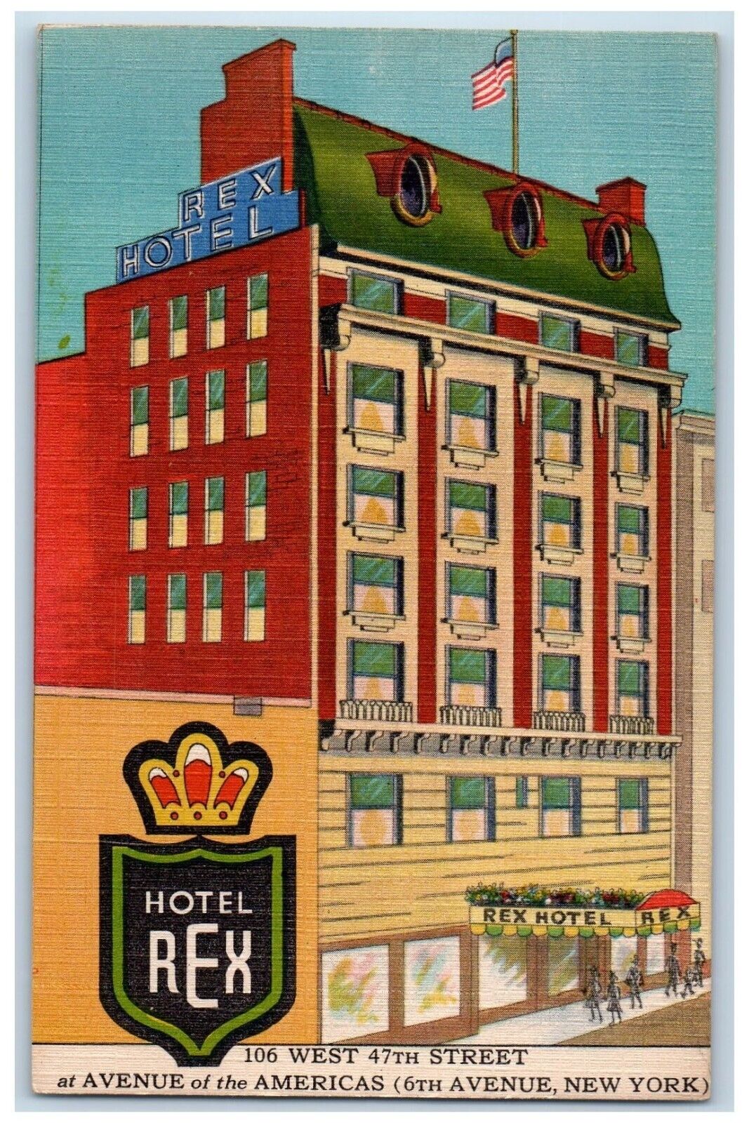 View Of Hotel Rex Building New York City NY Vintage Unposted Postcard