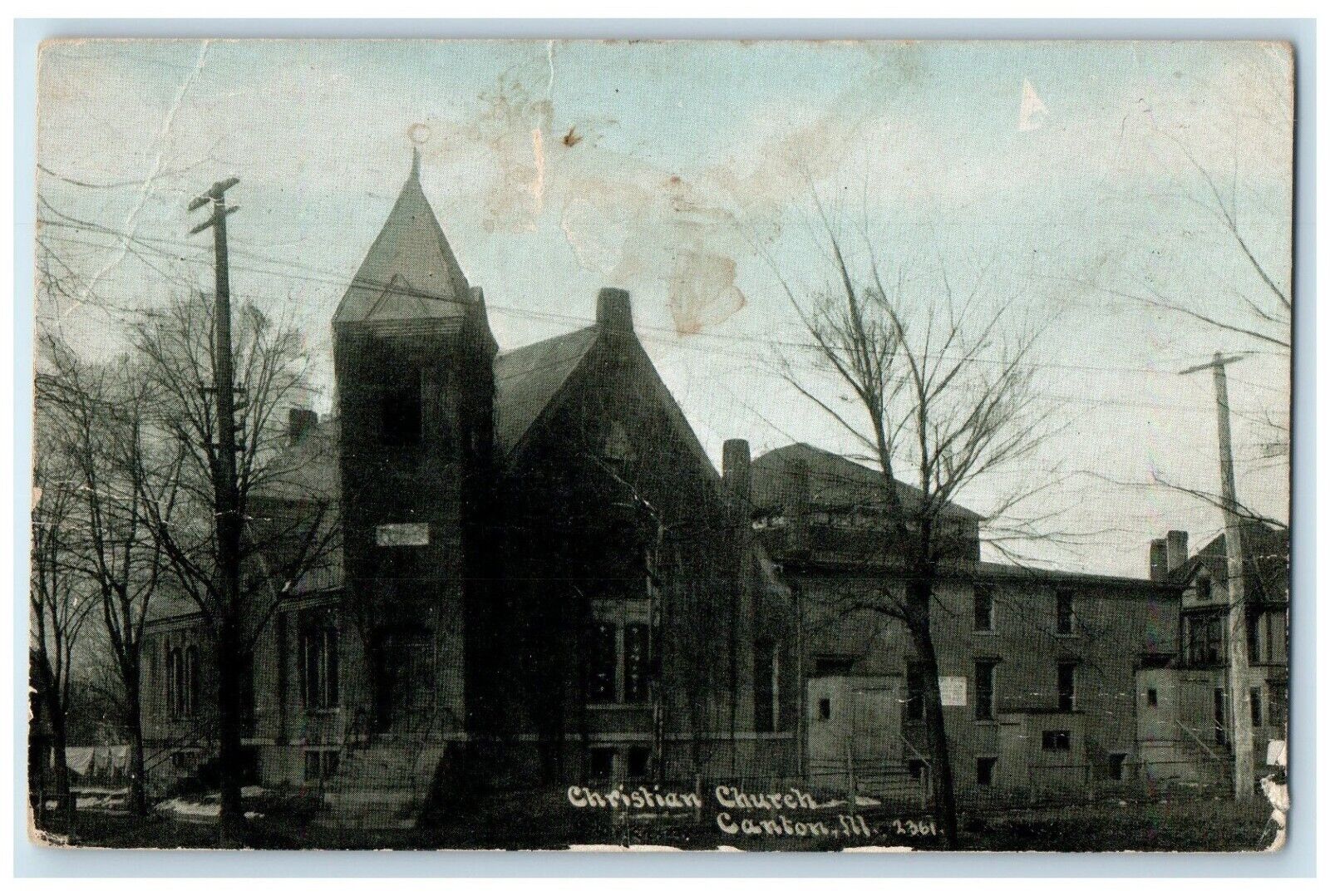 1909 Christian Church Exterior Building Canton Illinois Vintage Antique Postcard