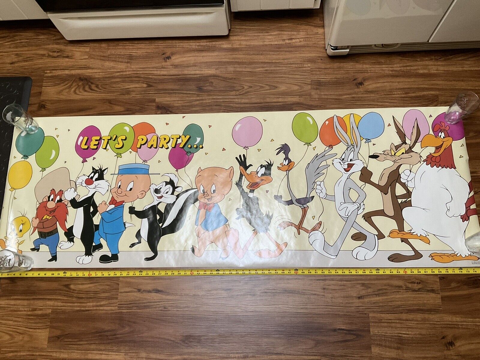 Vintage Looney Tunes Poster HUGE 6 FEET LONG Tweety Bugs Bunny Daffy 80’s 1986