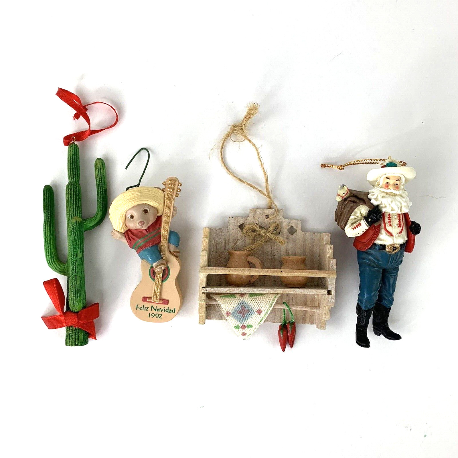 Lot of 4 Southwest Christmas Tree Ornaments Cowboy Santa Cactus 1992 Mouse