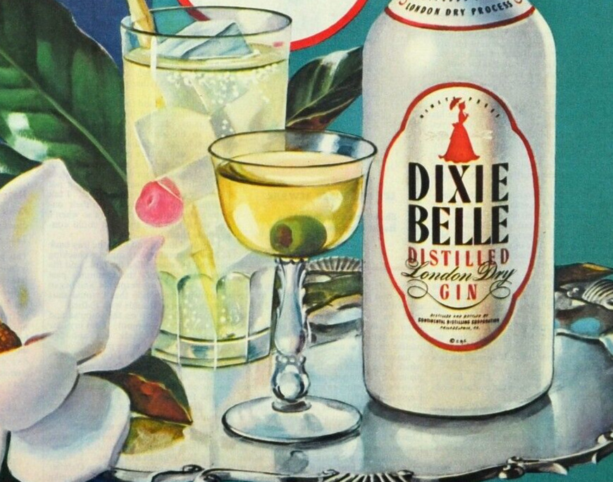 1947 Dixie Belle Gin Magazine Print Ad - features ARTWORK by Carl Broemel