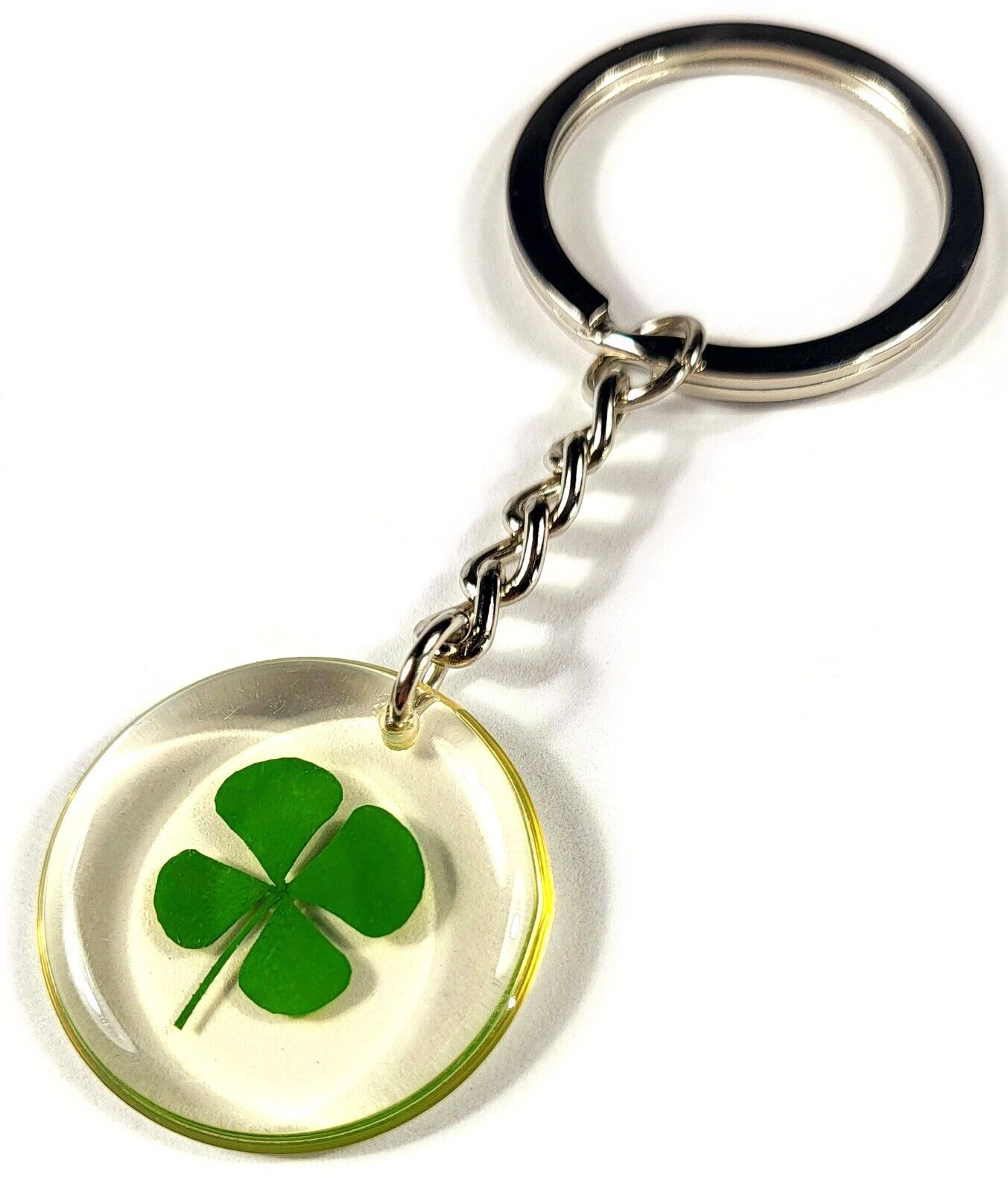 27mm Real Four Leaf Clover Shamrock in Keychain Lucky Leaf Inside Clear Lucite