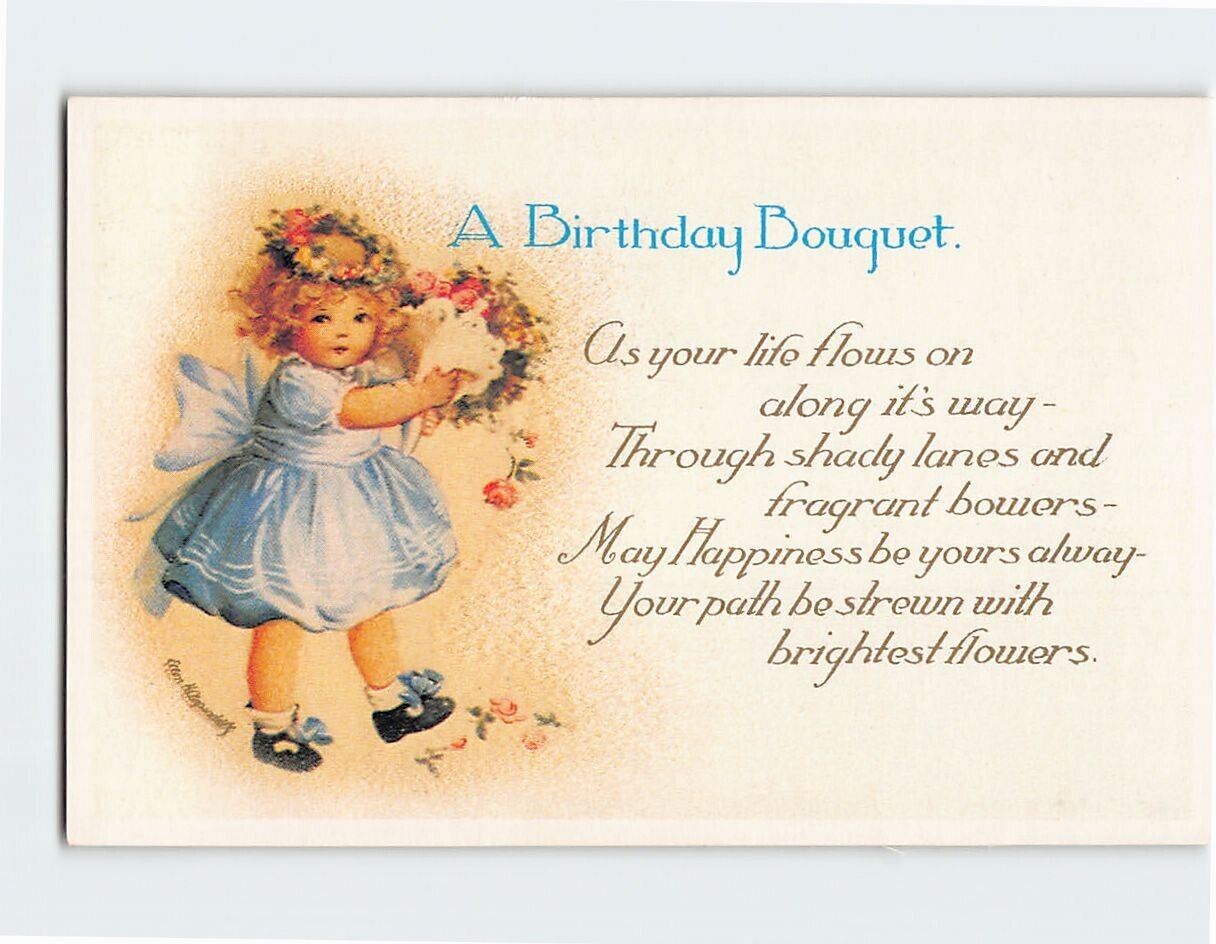 Postcard Birthday Greeting Card with Poem and Girl Birthday Art Print