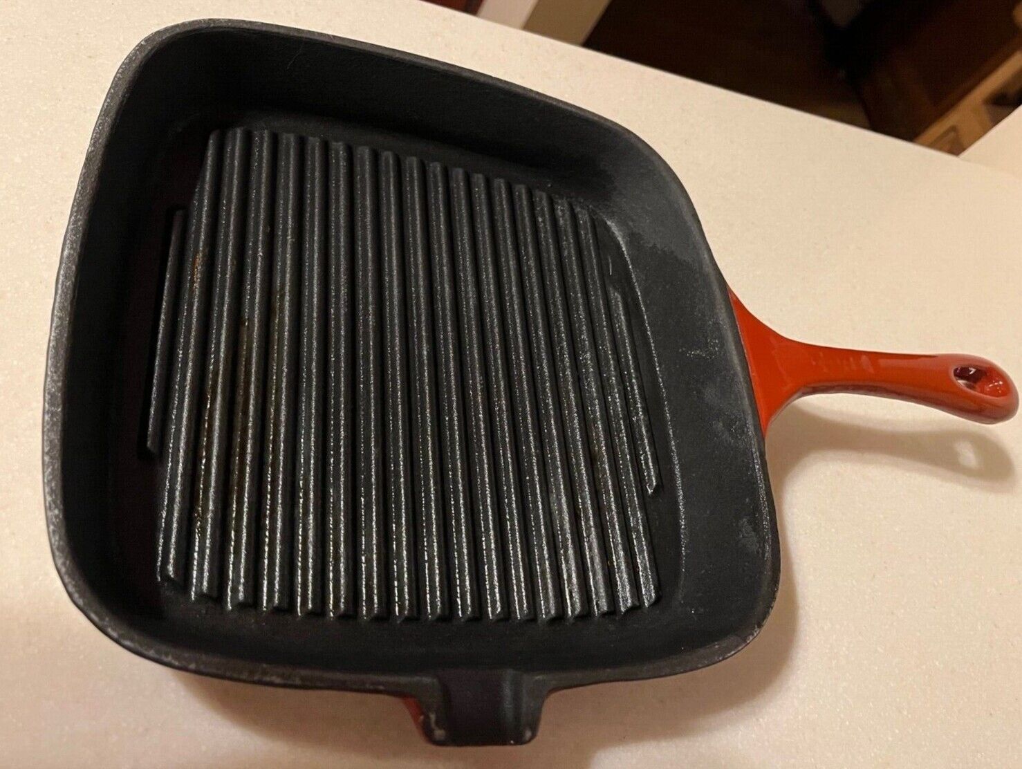 9.5 Inch PADERNO Cast Iron Enameled Red square grill pan