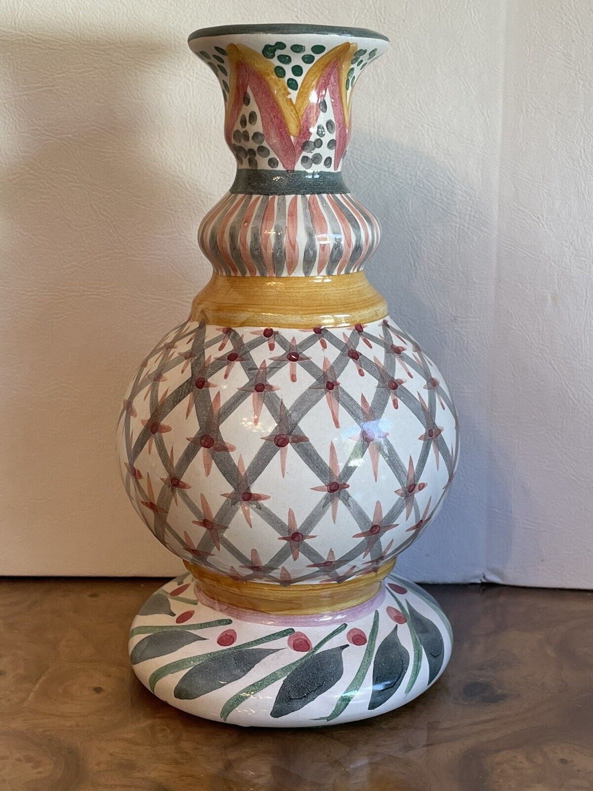 MacKenzie Childs Globe Candlestick Bud Vase 7.5” Tall Holly