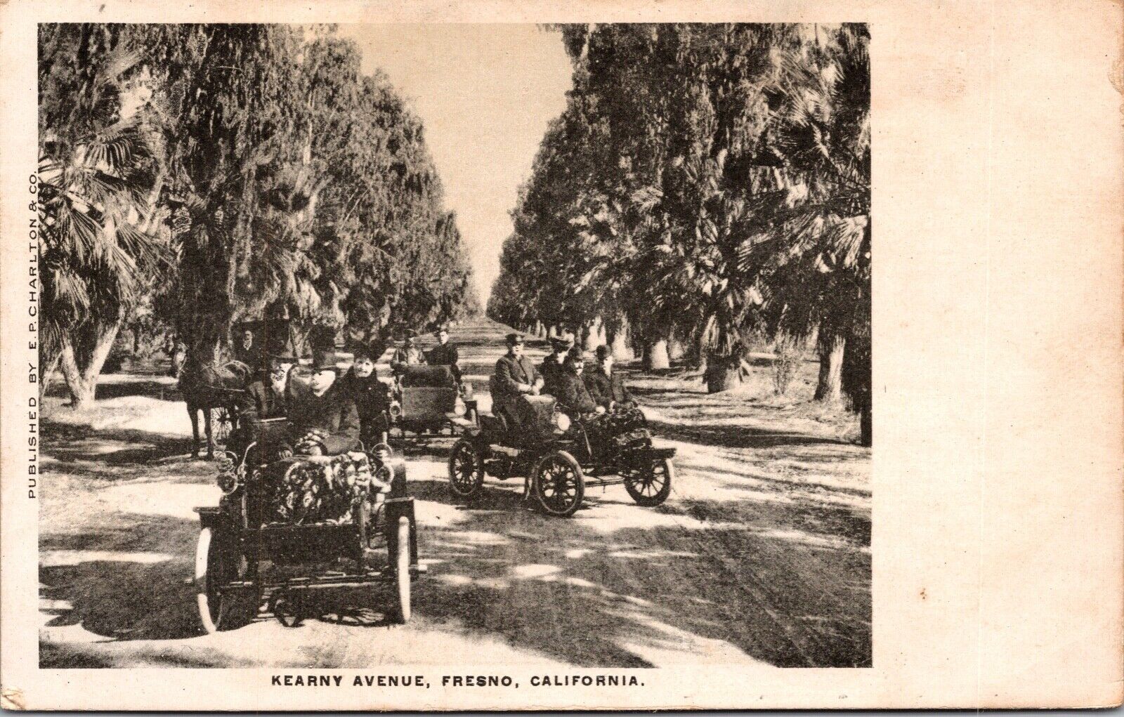 Postcard Early Automobiles on Kearny Avenue in Fresno, California