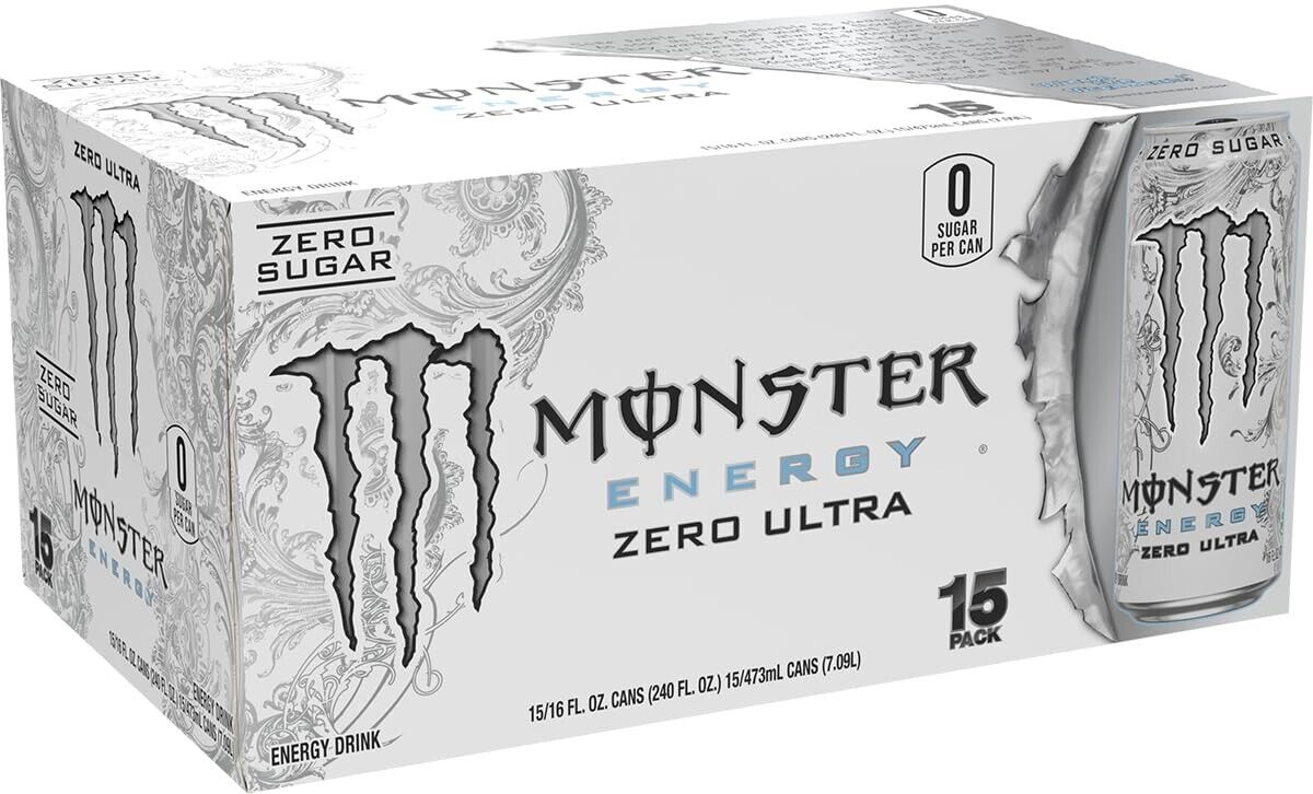15 pack of Monster Energy Zero Ultra Sugar Energy Drink, 16oz cans.