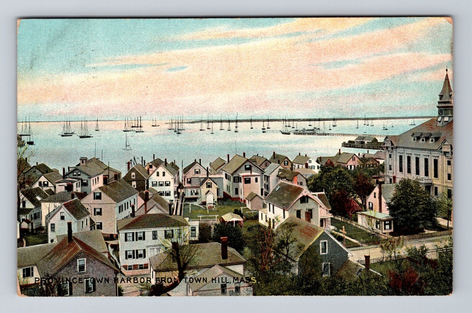 Provincetown MA-Massachusetts, Harbor from Town Hill, Vintage c1907 Postcard