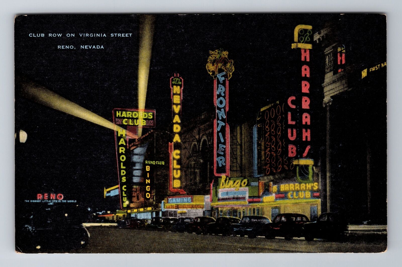 Reno NV-Nevada, Club Row On Virginia Street, Antique, Vintage Souvenir Postcard