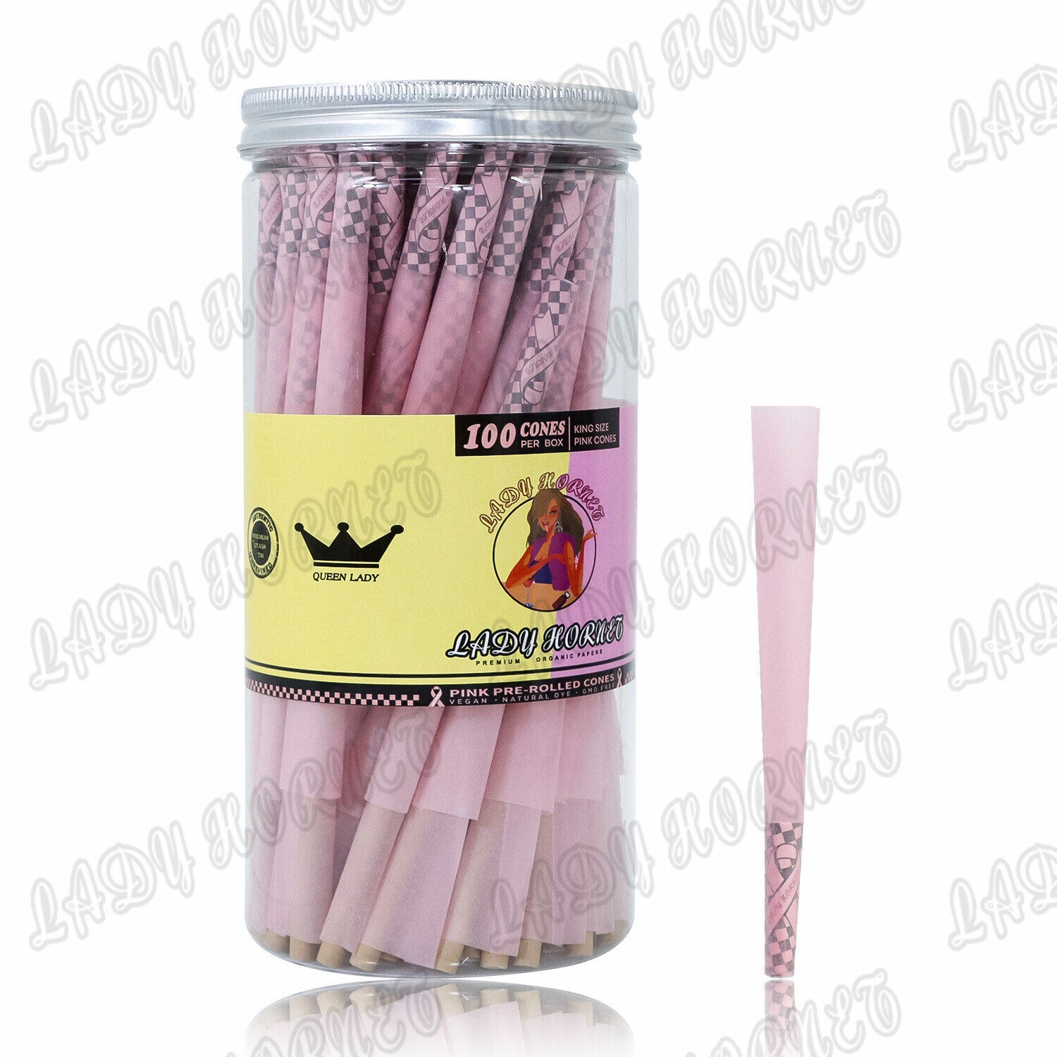 LADY HORNET Classic King Size Pink Pre Rolled Cone With Filter Tip(102 Cone/Can)