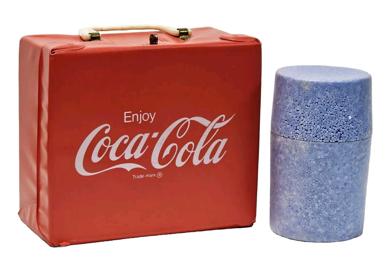 Vintage Red Vinyl ENJOY COCA-COLA Lunchbox With Styrofoam Thermos RARE