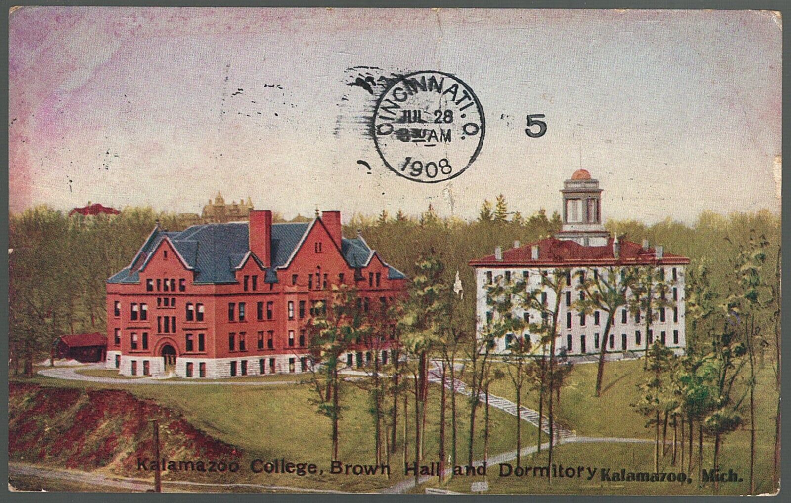 Kalamazoo College Postcard Brown Dormitory Kalamazoo Michigan 1908