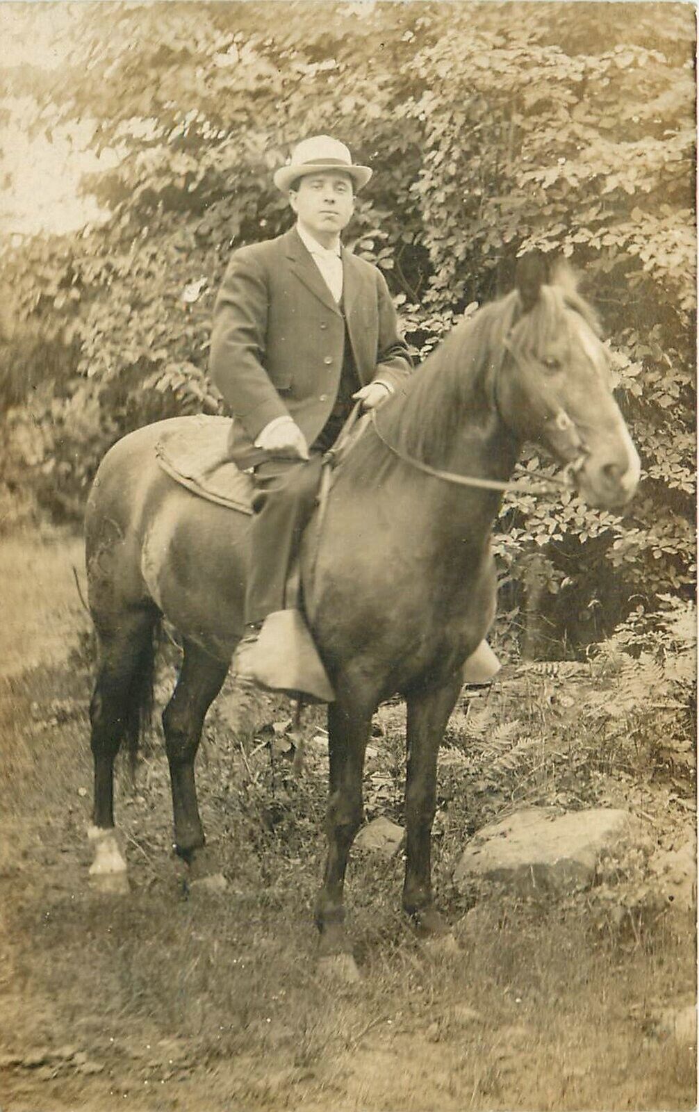 Postcard RPPC C-1910 Well dressed man on horse equestrian TP24-2233