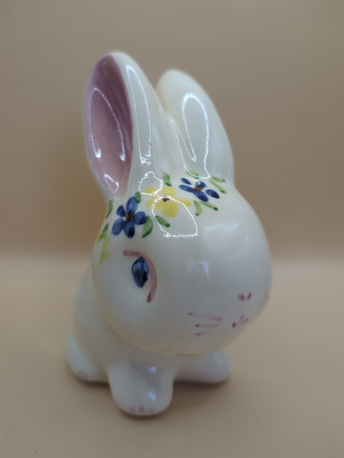 Vintage 1940\'s Hand Painted Bunny Cotton Ball Dispenser Ceramic Cute