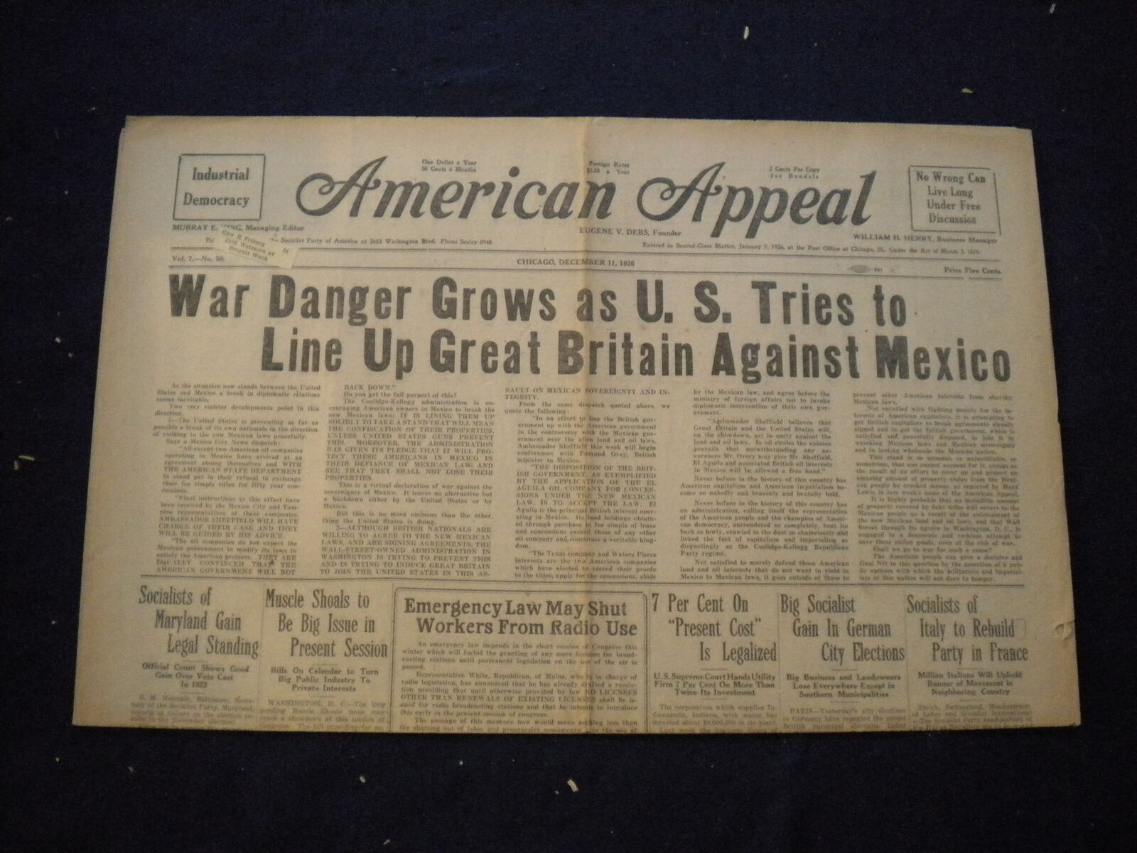 1926 DEC 11 AMERICAN APPEAL NEWSPAPER - WAR DANGER GROWS - NP 6007
