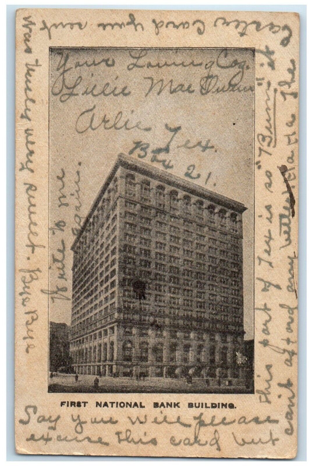 c1910's First National Bank Building Olympic Arlie Texas TX DPO Doane Postcard
