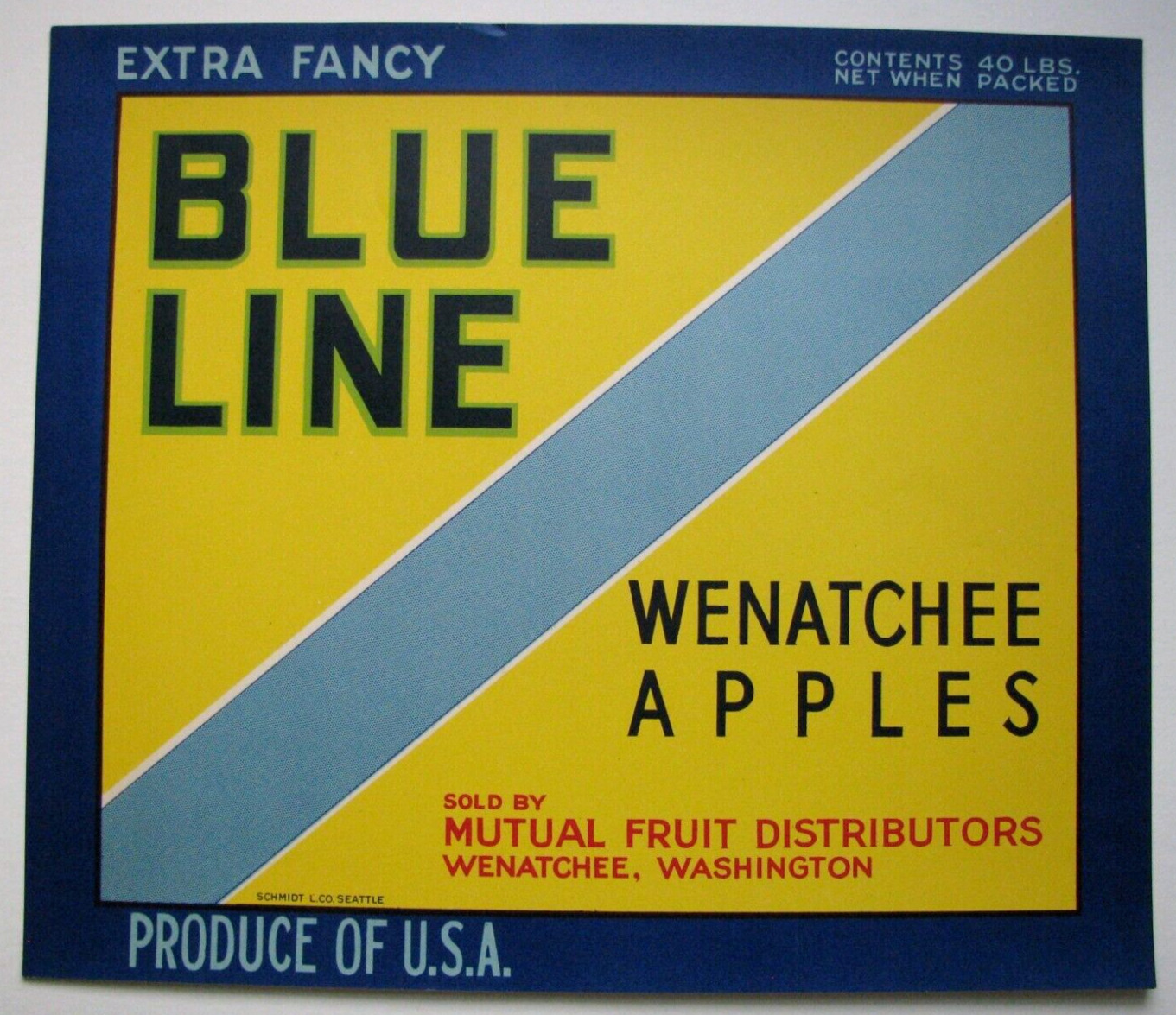 Original 1920s BLUE LINE apple crate label Mutual Fruit Distributor Wenatchee WA