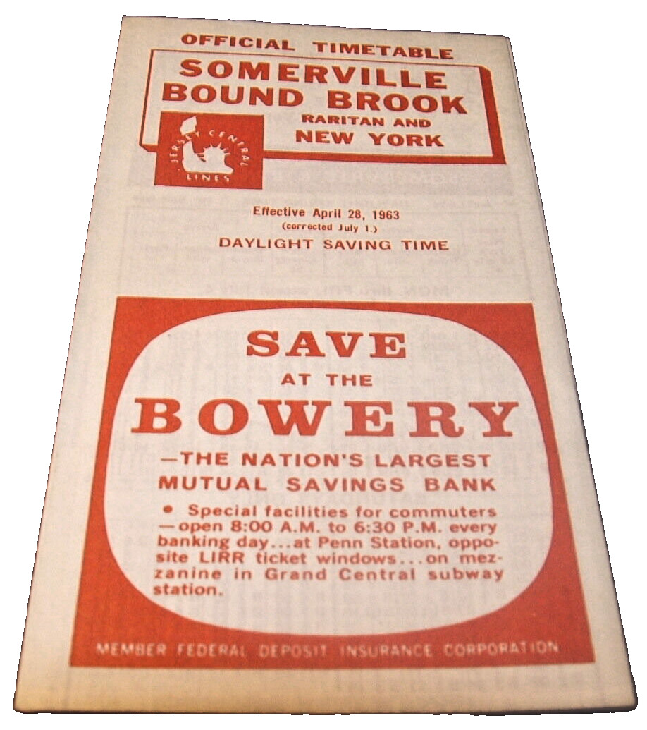 APRIL 1963 CNJ NEW JERSEY CENTRAL SOMERVILLE BOUND BROOK OFFICIAL TIMETABLE