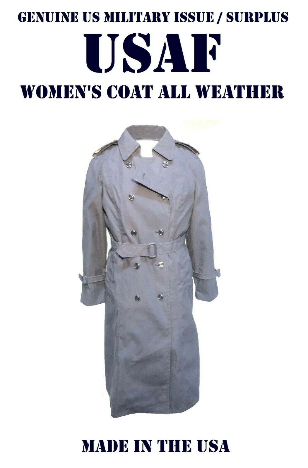 WOMEN\'S 18L US MILITARY AIR FORCE USAF BLUE COAT ALL WEATHER TRENCH OVERCOAT