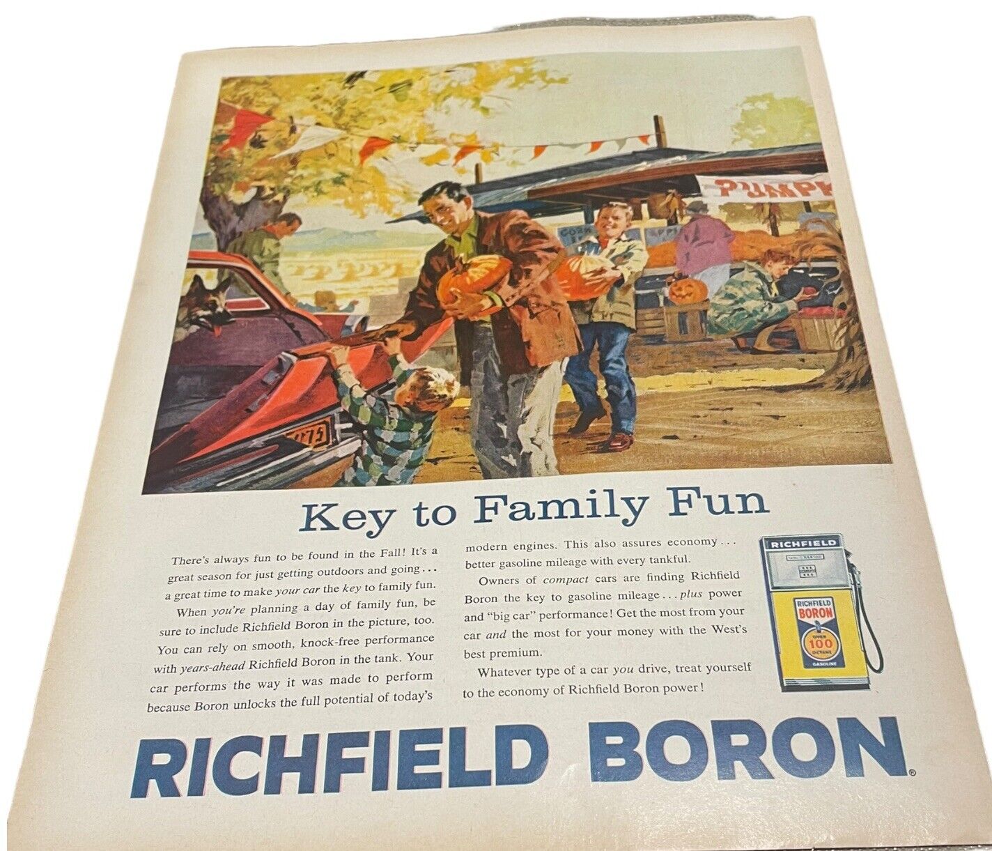 Vintage 1960 Richfield Boron Gasoline Ephemera Print Ad 10.5” X 13.5” C.04