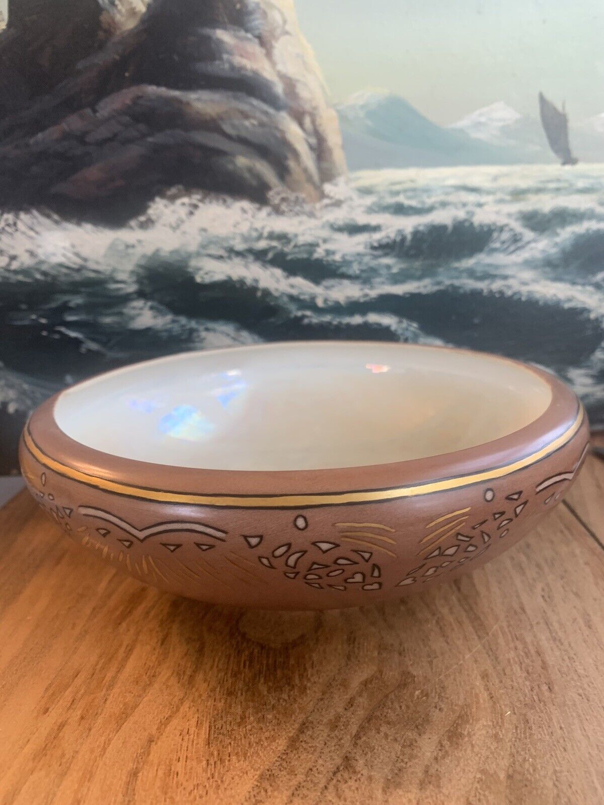 Uno IT “Favorite” Bavaria Art Nouveau Gold Trim & Accents Lustre Interior Bowl