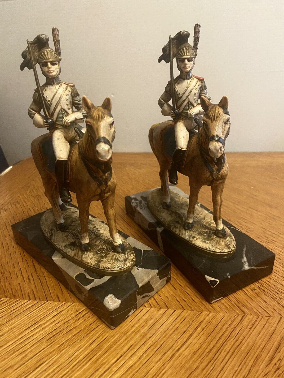 2 Vintage Depose Italy 426 French Soldiers on Horse Figurine  Carrara Marble