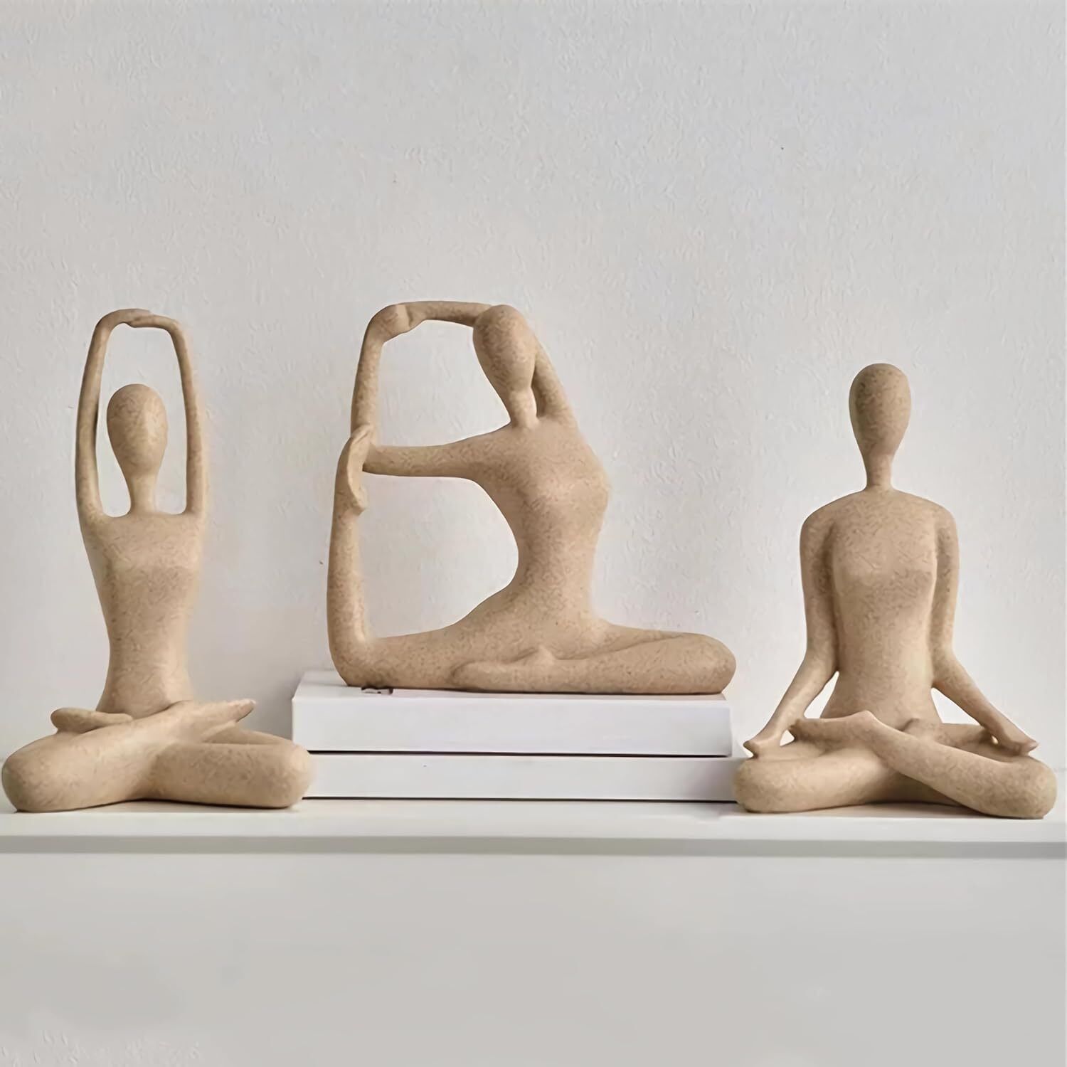 Sandstone Meditation Yoga Statues Set of 3, Resin Zen 
