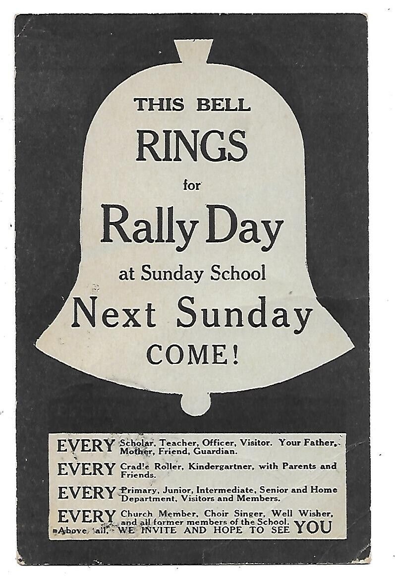 1923 RALLY DAY POSTCARD-THIS BELL RINGS FOR RALLY DAY -PARIS, MAINE