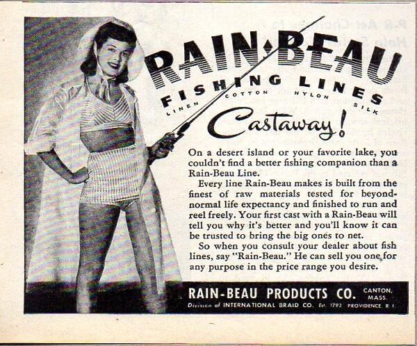 1945 Print Ad Rain-Beau Fishing Lines Pretty Lady in Swim Suit