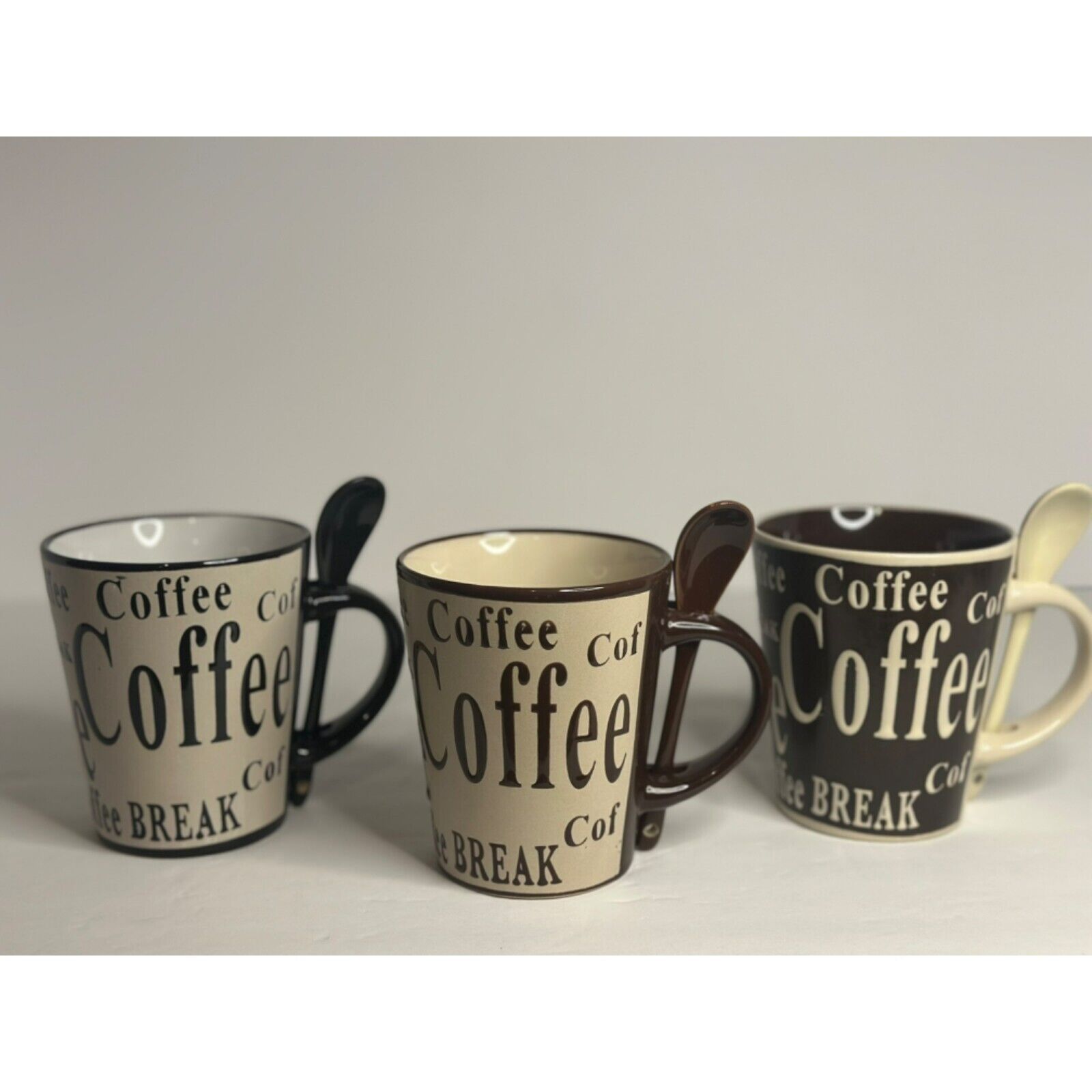 Gibson Bareggio Ceramic Tea Coffee Mugs, Spoon Set Set of 3 Designs Mr. Coffee