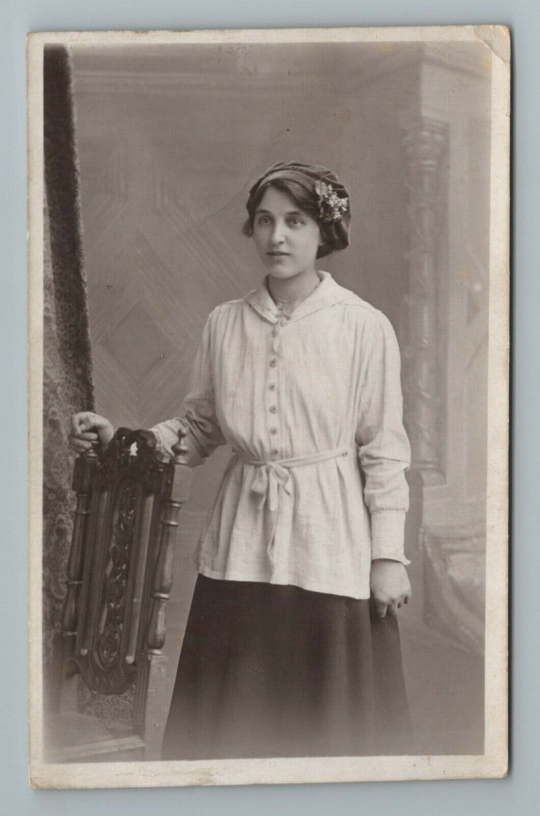Woman Girl Hat Chair RPPC Photo Vintage Postcard