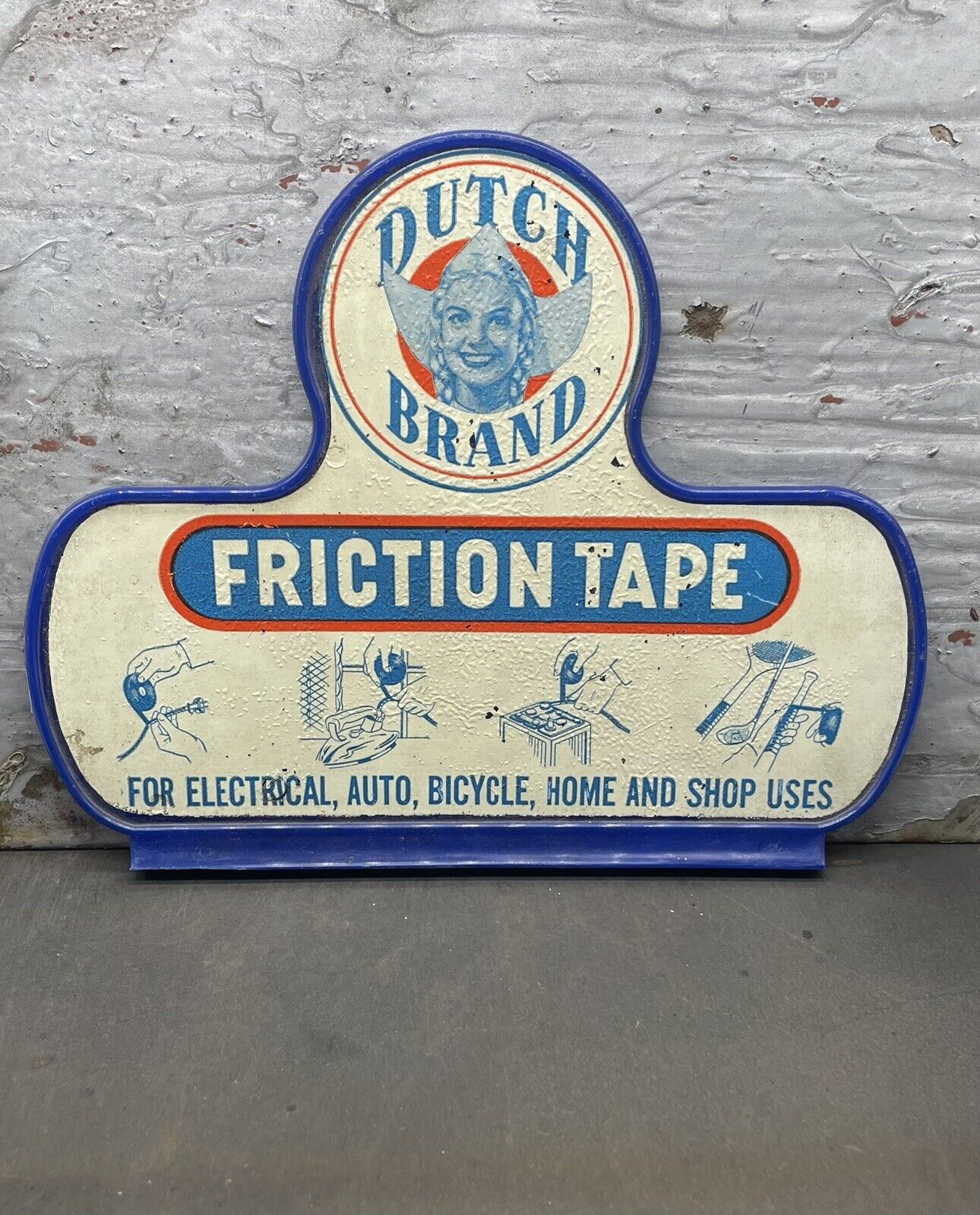 Vintage Dutch Brand Friction Tape Store Display Plastic Sign Multi Use Tape