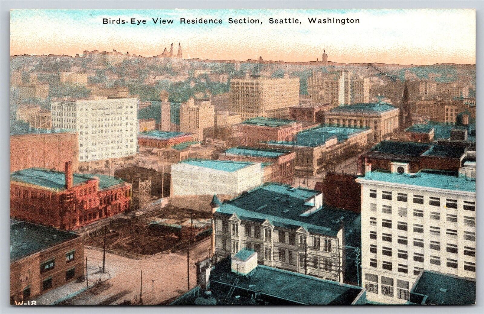 Postcard Birds-Eye View Residence Section, Seattle WA T133