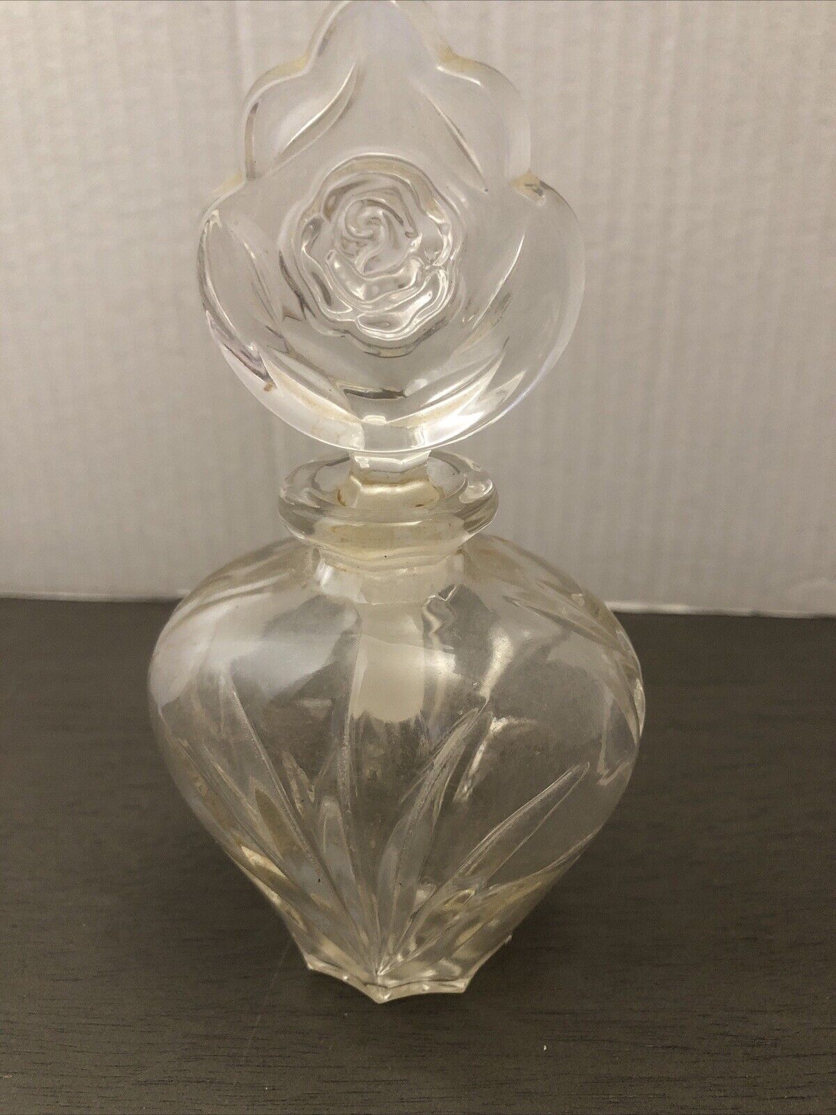Lead Crystal Perfume Bottle vtg floral design pressed glass