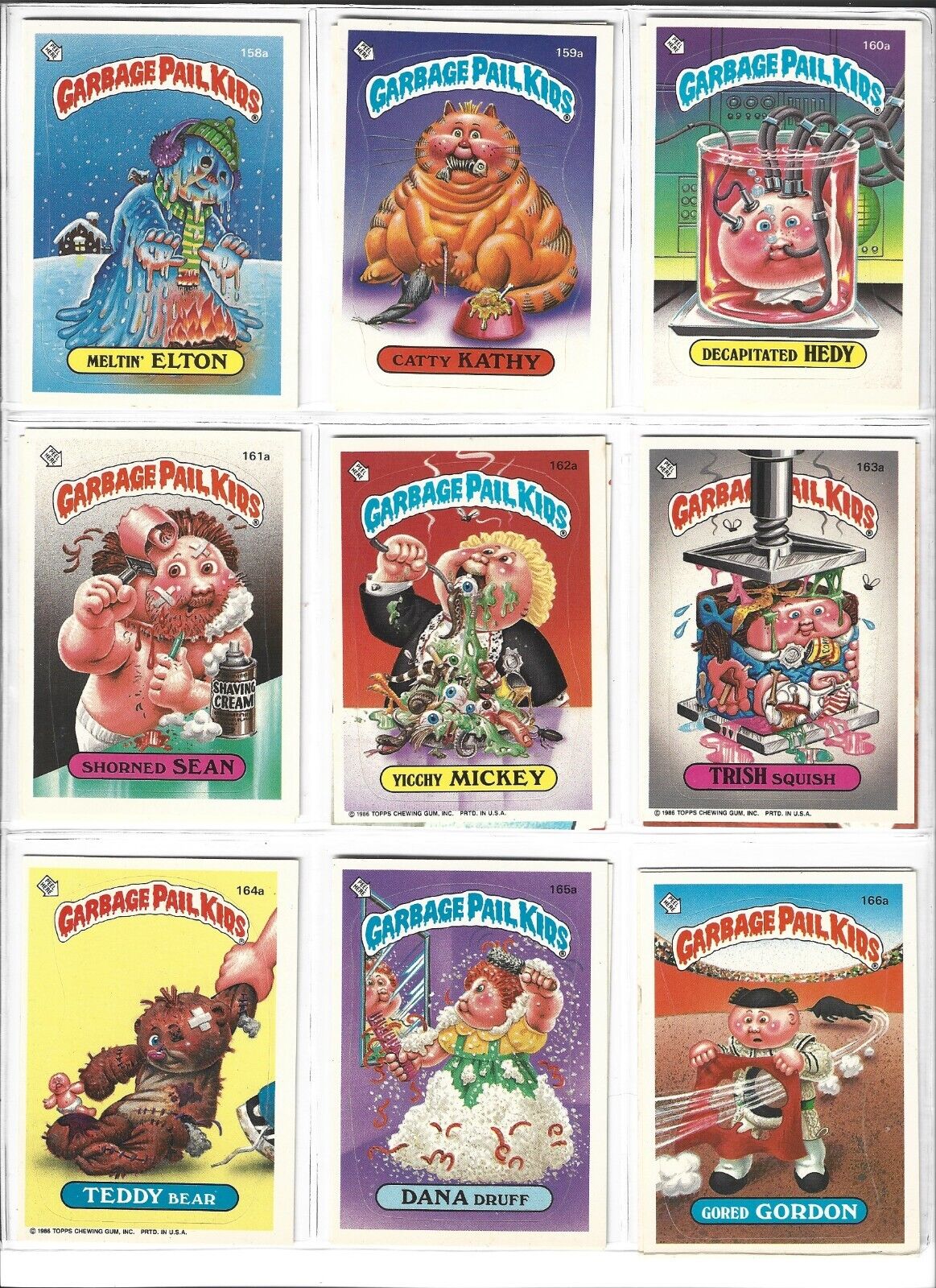 1986 Topps Garbage Pail Kids GPK Series 4 - 17 Cards 158A/B - 165A/B, 166A - NM