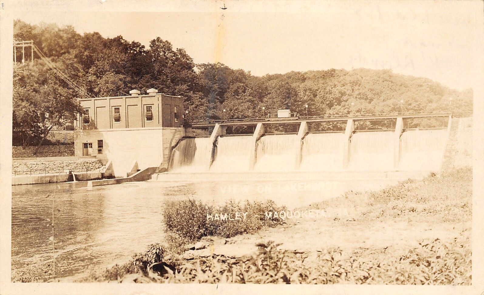 Maquoketa Iowa~Closeup of Lakehurst Hydroelectric River Dam~1926 Hamley RPPC