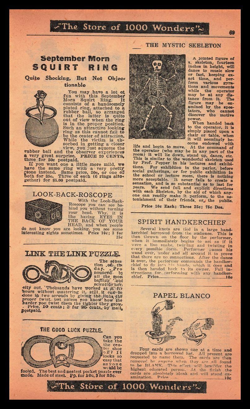 1929 September Morn Squirt Ring Mystic Skeleton Magic Tricks Vintage Print Ad