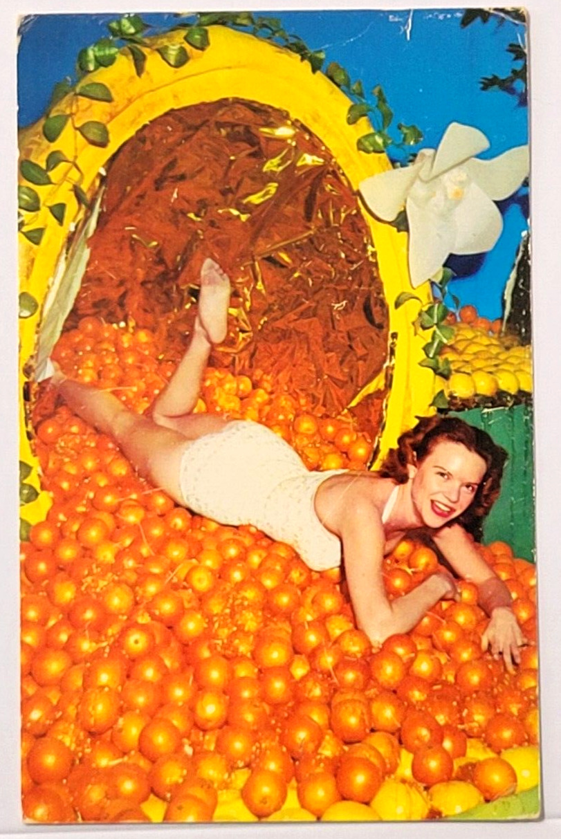 Florida Fl Horn Of Plenty Oranges Woman Model Pinup Vintage 1958 Postcard