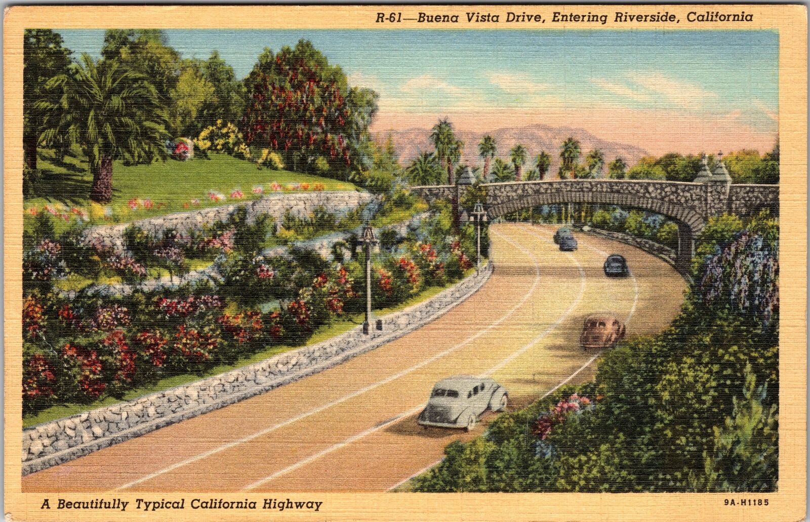 Riverside CA-California, Buena Vista Drive, Aerial, Vintage Postcard