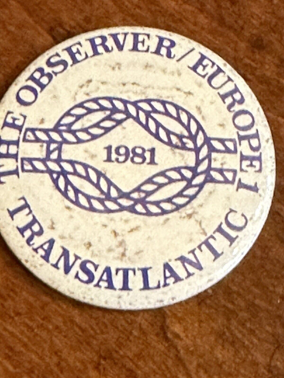Vintage The Observer Europe1 Transatlantic Pin Button 1981