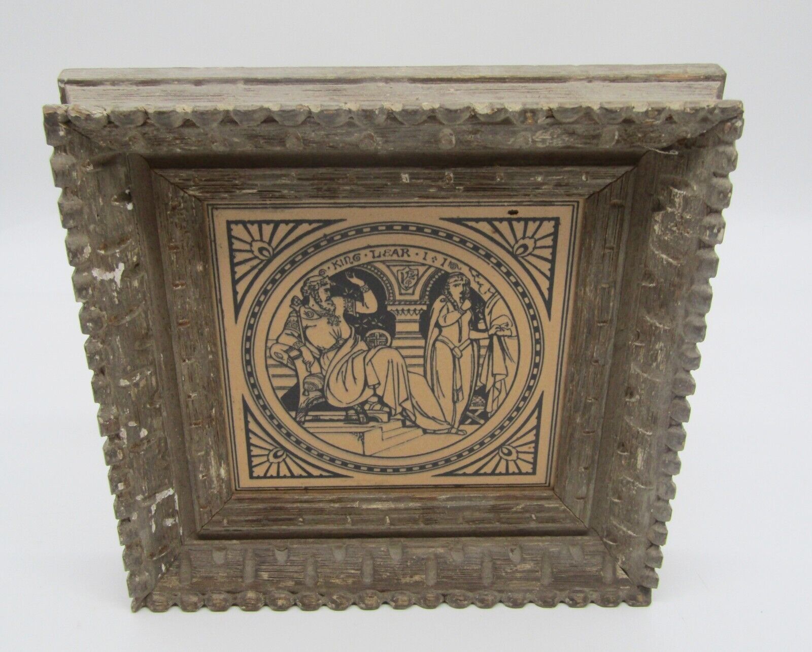 Antique Minton Shakespeare Tile of King Lear in Mid Century Frame