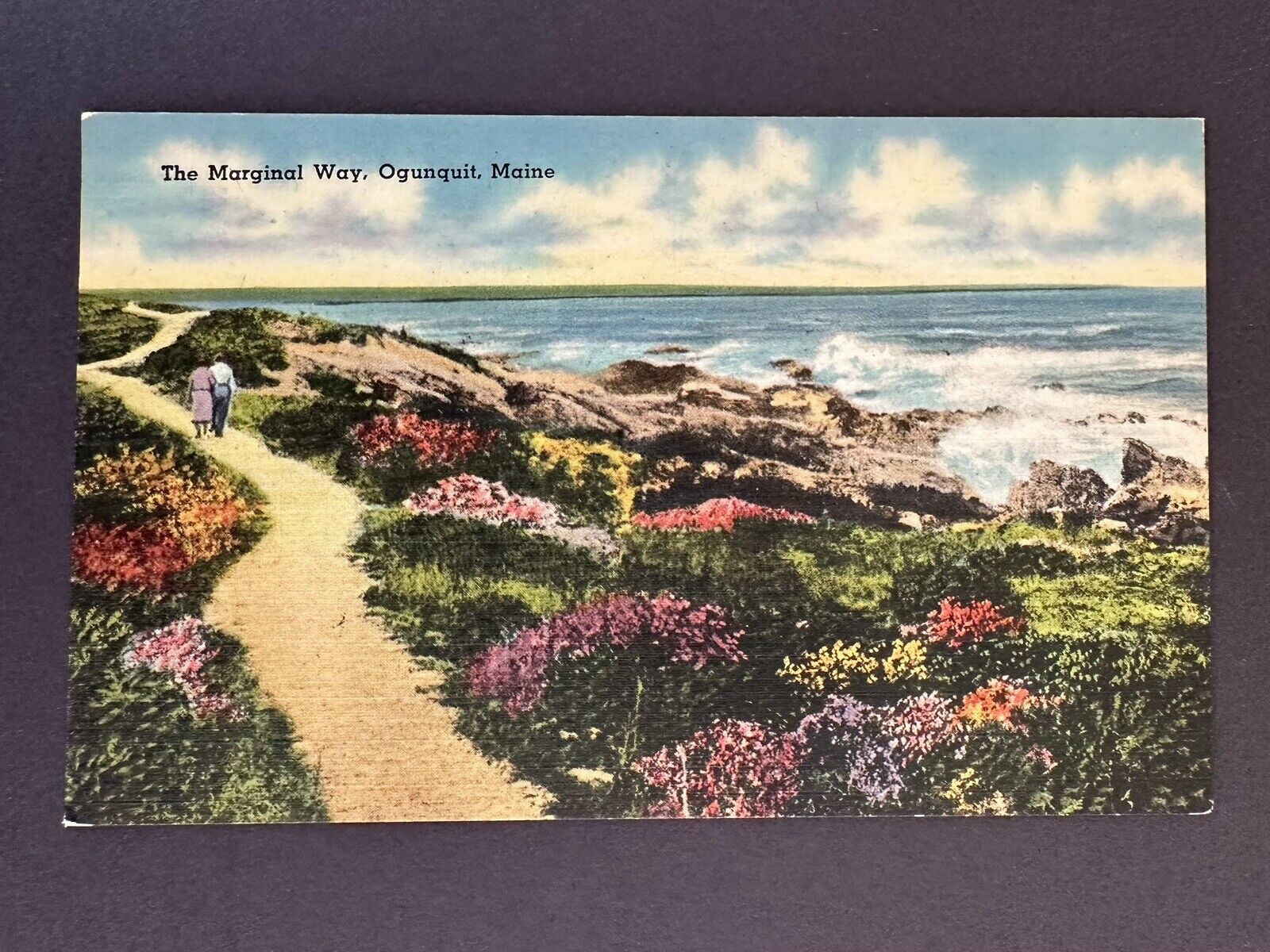 The Marginal Way Ogunquit Maine Couple Walking Ocean Scene Vintage Postcard D137